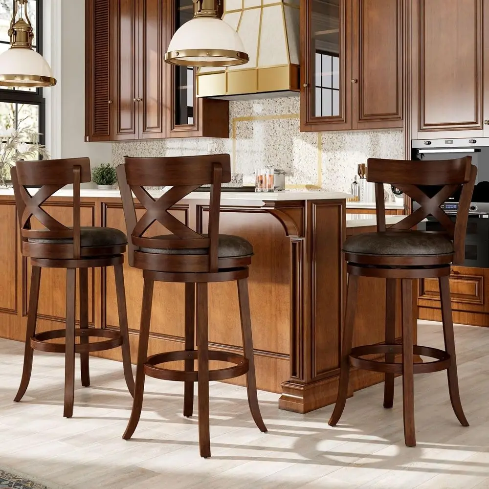 Set of 3 Bar Stools, 30 Inch High with Backrest and Solid Wood Legs, Faux Leather Kitchen Counter Stools
Set of 3 Bar Stools, 30 Inch High with Backrest and Solid Wood Legs, Faux Leather Kitchen Counter Stools