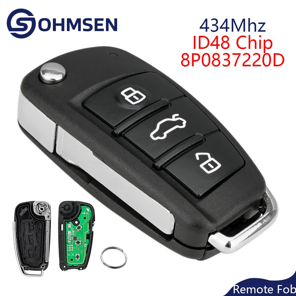 OHMSEN Remote Flip Key Car Fob 3 Button For AUDI A3 A4 TT ID48 Chip 433Mhz 8P0837220D
OHMSEN Remote Flip Key Car Fob 3 Button For AUDI A3 A4 TT ID48 Chip 433Mhz 8P0837220D