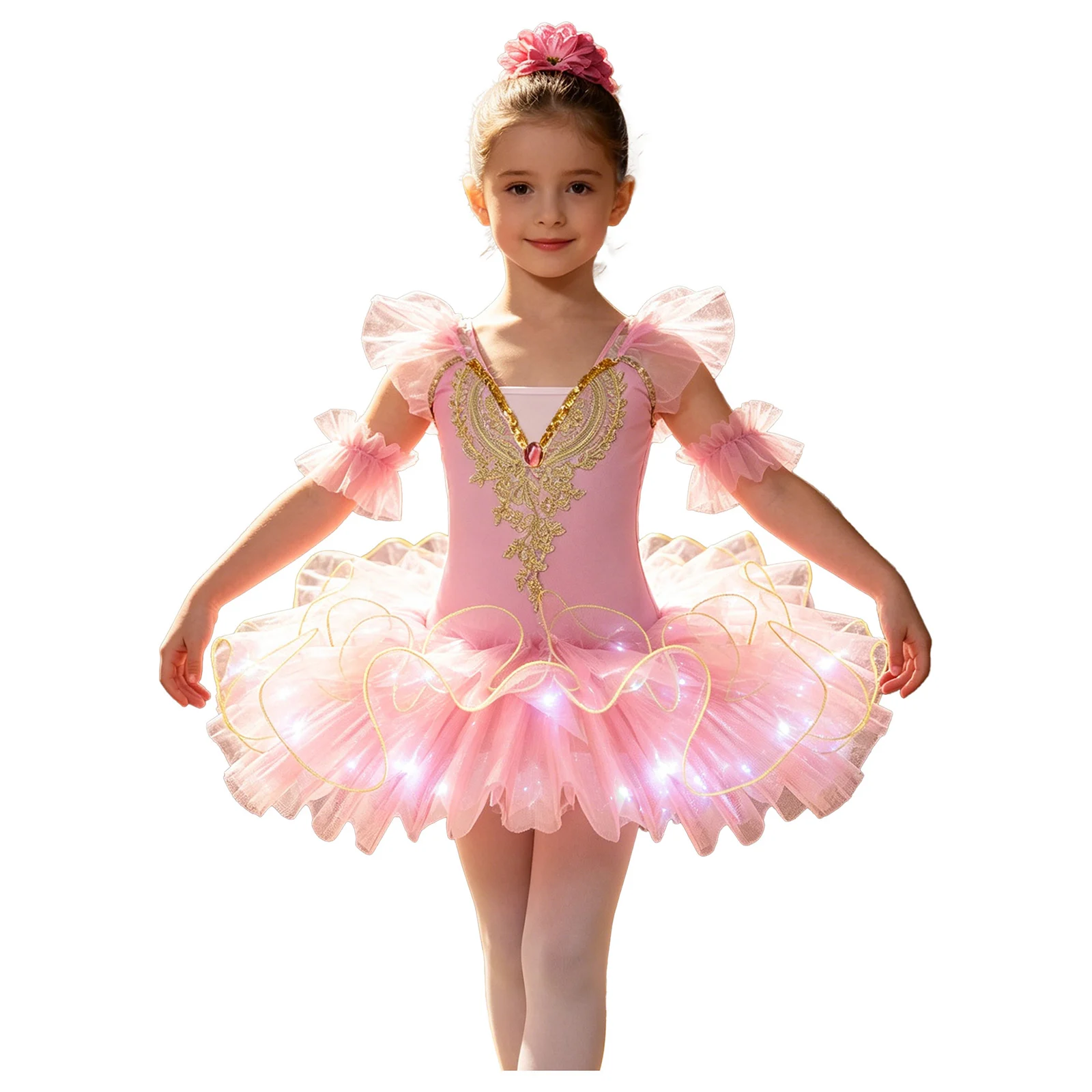 Kids Girls Ballet Leotard Dress Ruffle Sleeves Applique Tutu Dress with Cuffs and Headwear for Stage Competition Performance
Kids Girls Ballet Leotard Dress Ruffle Sleeves Applique Tutu Dress with Cuffs and Headwear for Stage Competition Performance
