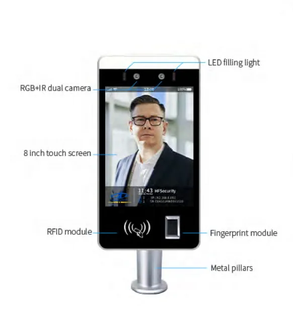 2022 HOT 8 inch Touch Sensor AI Face Recognition Device with Fingerprint RFID Card Reader
2022 HOT 8 inch Touch Sensor AI Face Recognition Device with Fingerprint RFID Card Reader