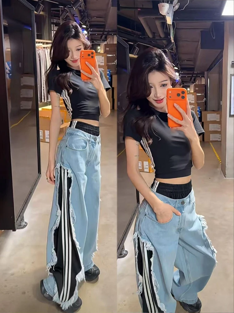 Retro Black Short Sleeve Korean Style Denim Pants Set Summer Fashion Women's High Waist Comfortable Stripe Pattern Two-Piece ...
Retro Black Short Sleeve Korean Style Denim Pants Set Summer Fashion Women's High Waist Comfortable Stripe Pattern Two-Piece ...