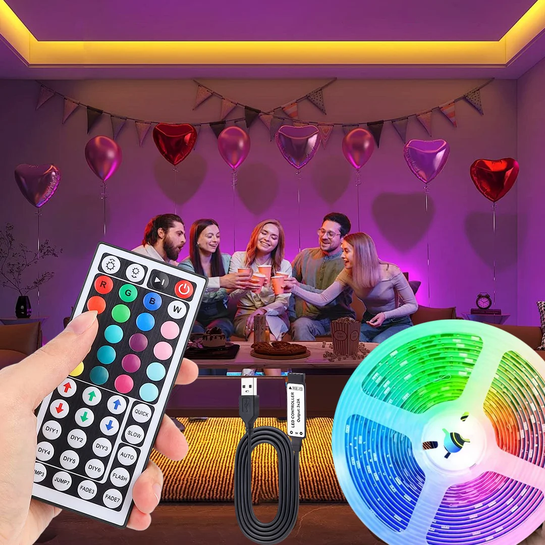 44-Key IR Remote 3535 RGB LED Strip Lights, 16 Colors DIY Modes, Dimmable Color Changing Lights for Bedroom, Gaming & TV Backlig
44-Key IR Remote 3535 RGB LED Strip Lights, 16 Colors DIY Modes, Dimmable Color Changing Lights for Bedroom, Gaming & TV Backlig