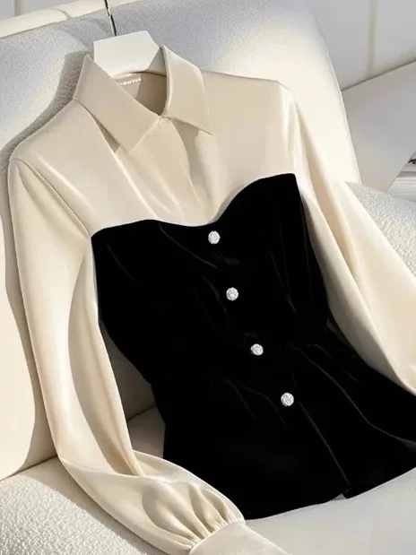 Trendy Velvet Shirt Women's Style Contrast Color Early Autumn High-End Feel Commute Style Korean Fit Long Sleeve Button up
Trendy Velvet Shirt Women's Style Contrast Color Early Autumn High-End Feel Commute Style Korean Fit Long Sleeve Button up