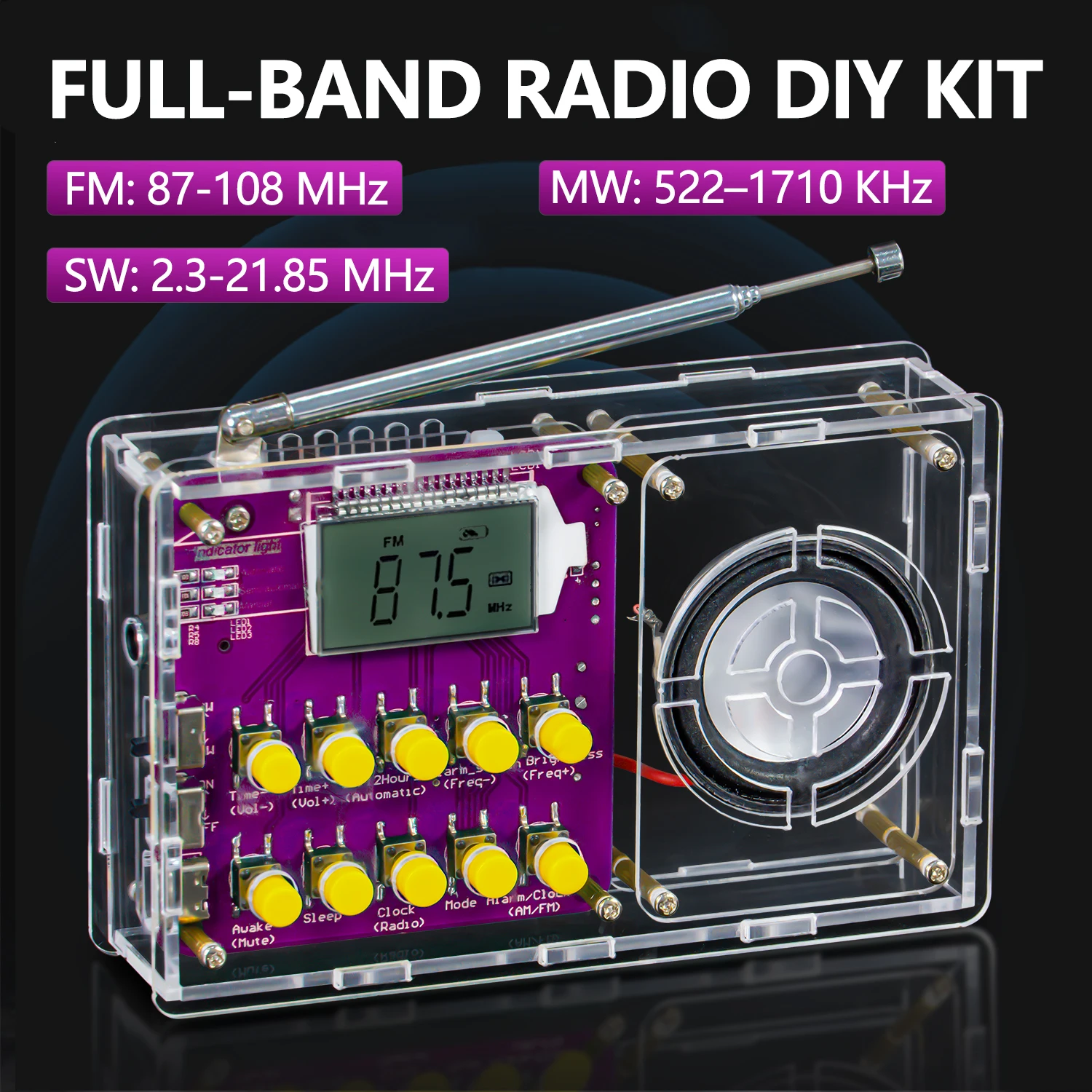 Полночастотный радиоприемник DIY: набор для пайки SMD-компонентов (FM/MW/SW)
Полночастотный радиоприемник DIY: набор для пайки SMD-компонентов (FM/MW/SW)