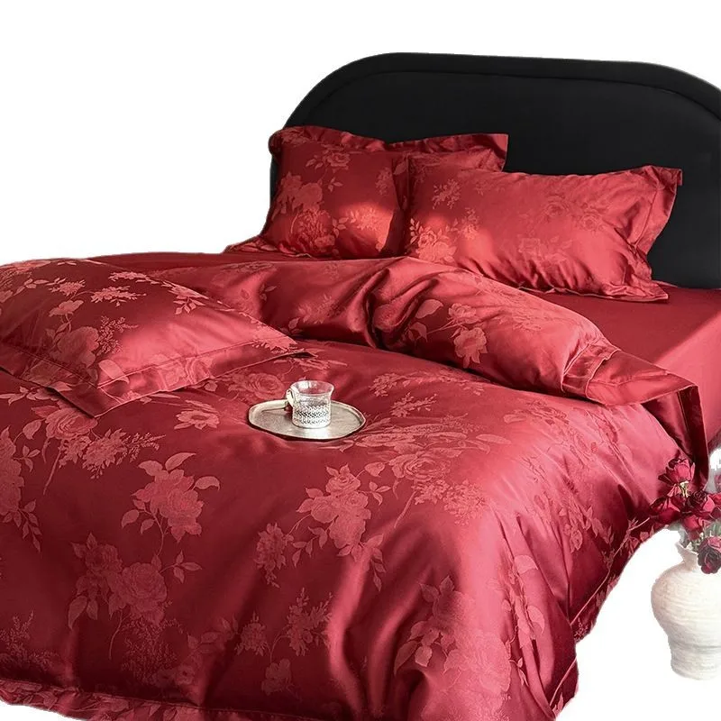 Long-staple cotton wedding cotton four-piece set, pure cotton rose jacquard quilt cover, bedding
Long-staple cotton wedding cotton four-piece set, pure cotton rose jacquard quilt cover, bedding