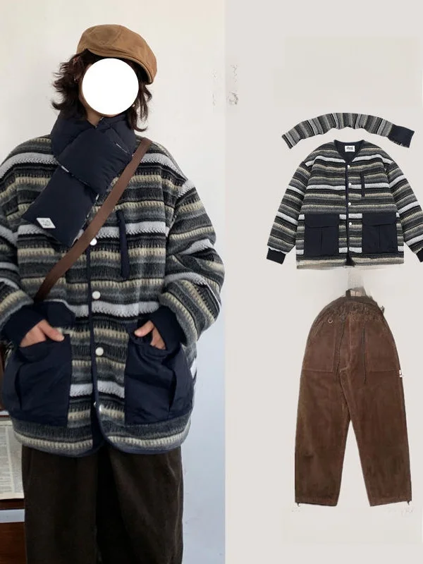 Double-Sided Wear Thiened Cotton Jaet Men's Loose Casual Sle Winter Warm Outerwear with Scarf Retro Japanese Sle
Double-Sided Wear Thiened Cotton Jaet Men's Loose Casual Sle Winter Warm Outerwear with Scarf Retro Japanese Sle