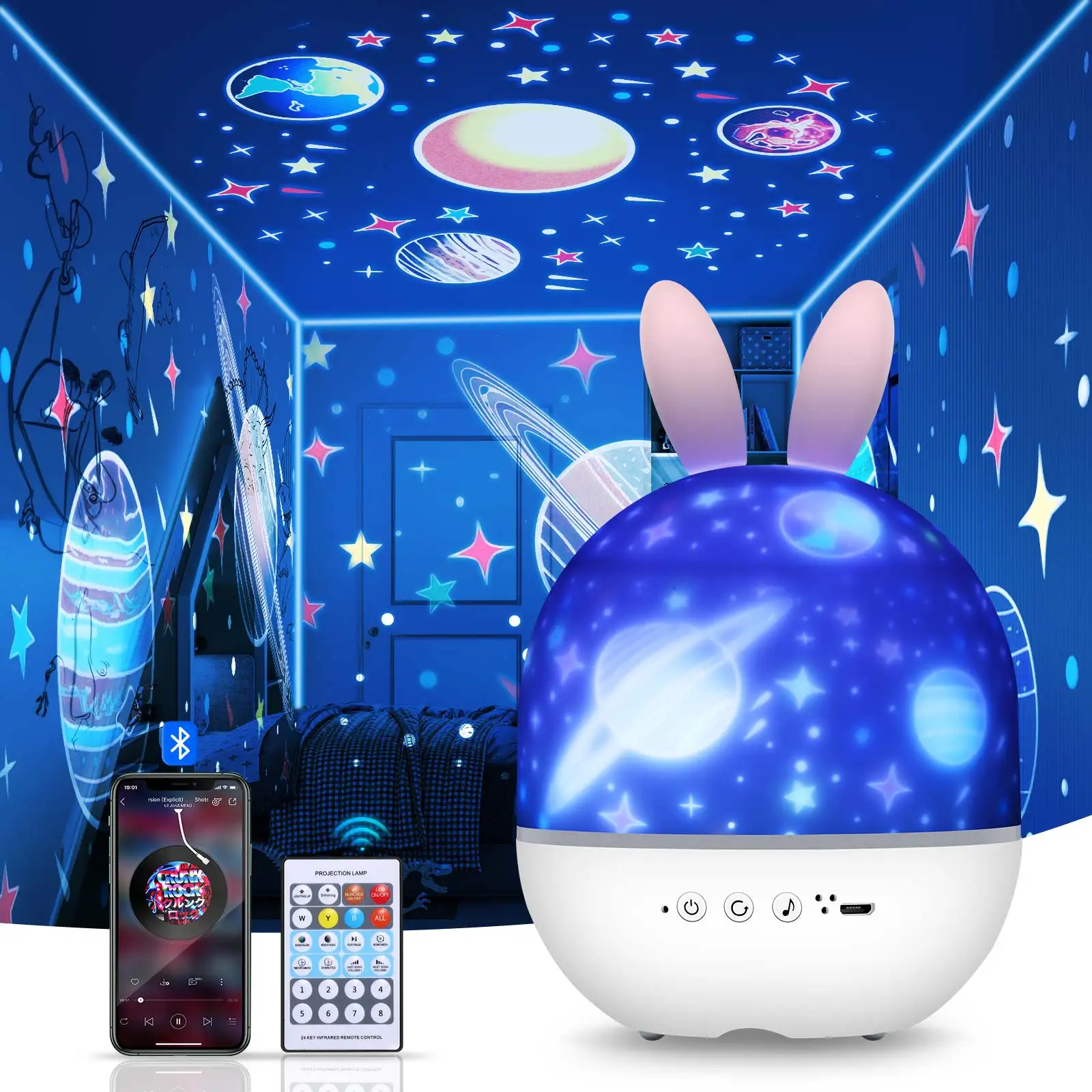 Night Light Bedroom Starry Sky Projector Bluetooth Speaker Rabbit USB Table Desk Lamp Bedside Decoration Kids Baby Birthday Gift
Night Light Bedroom Starry Sky Projector Bluetooth Speaker Rabbit USB Table Desk Lamp Bedside Decoration Kids Baby Birthday Gift