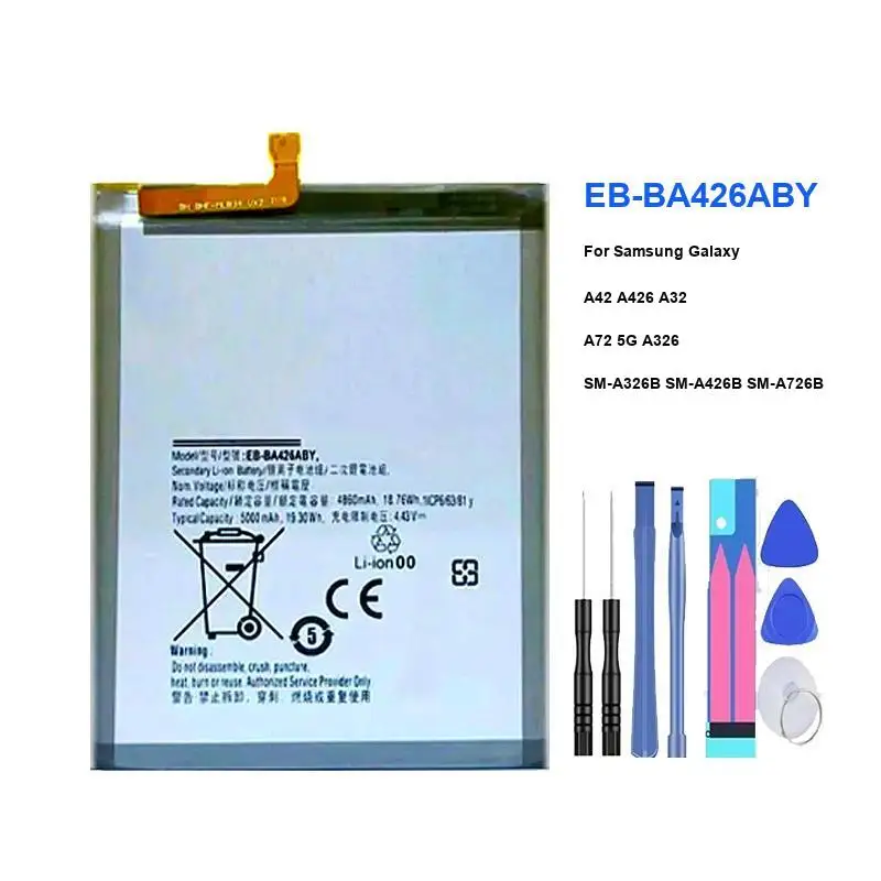 Новый аккумулятор EB-BA426ABY для Samsung Galaxy A42 A72 A32 5G, сменный аккумулятор для телефона, 5000 мАч, быстрая доставка + бесплатные инструменты
Новый аккумулятор EB-BA426ABY для Samsung Galaxy A42 A72 A32 5G, сменный аккумулятор для телефона, 5000 мАч, быстрая доставка + бесплатные инструменты