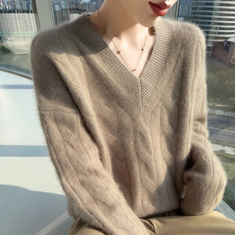Warm 100% Mink Cashmere Sweater For Winter Pullover Women V-Neck Long Sleeve Knitwear Basic Korean Fashion Clothing Tops
Warm 100% Mink Cashmere Sweater For Winter Pullover Women V-Neck Long Sleeve Knitwear Basic Korean Fashion Clothing Tops