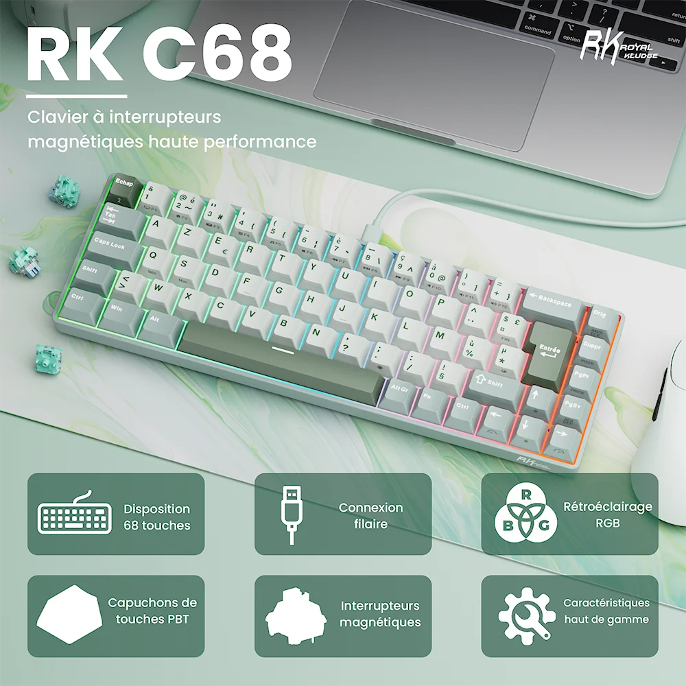 RK ROYAL KLUDGE RK C68 Magnetic Keyboard 0.005mm Rapid Trigg 8K SOCD/Rs 0.125ms PBT Keycaps RGB Wired Esports Gamer Keyboard
RK ROYAL KLUDGE RK C68 Magnetic Keyboard 0.005mm Rapid Trigg 8K SOCD/Rs 0.125ms PBT Keycaps RGB Wired Esports Gamer Keyboard