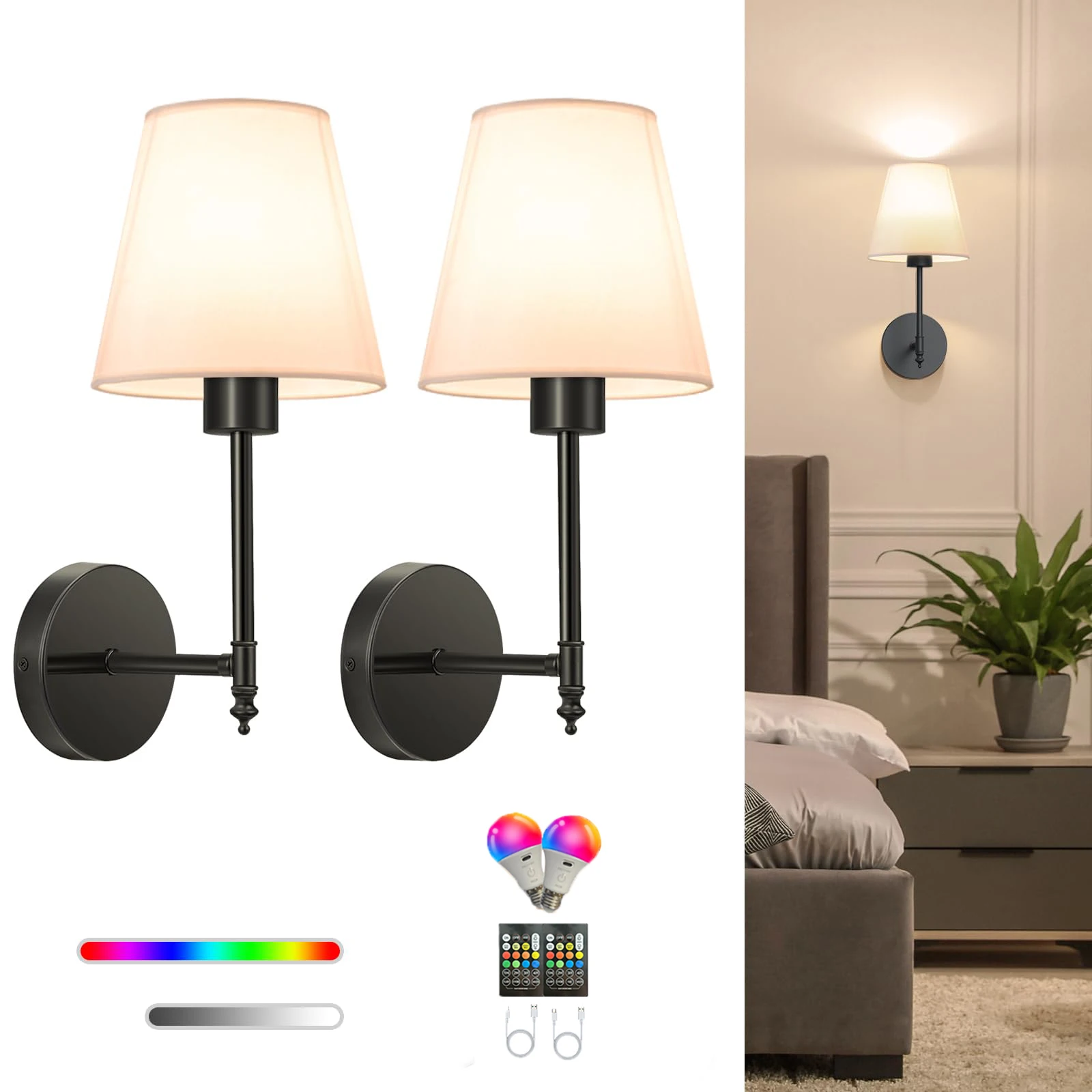 2PC Europe and America LED Country Industrial RGB Wall Lamp with Flared Funnel Linen Fabric Shade Bedroom Bedside Reading Light
2PC Europe and America LED Country Industrial RGB Wall Lamp with Flared Funnel Linen Fabric Shade Bedroom Bedside Reading Light