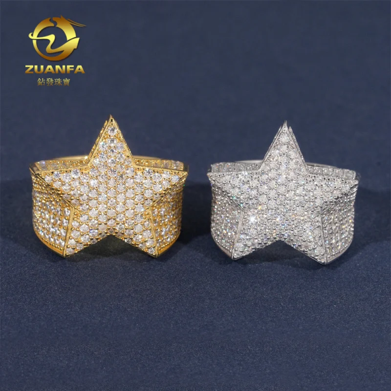 Hip-hop style 925 sterling silver prong-set D color VVS moissanite ring-star design unisex band, INS fashion trend
Hip-hop style 925 sterling silver prong-set D color VVS moissanite ring-star design unisex band, INS fashion trend
