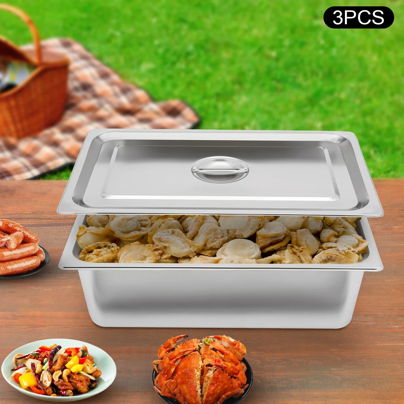 3 Pieces Stainless Steel Steam Table Pan Set with Matching Lids, 11L/3.6QT Rectangular Food Containers, Multi-purpose Deep Food Pans
3 Pieces Stainless Steel Steam Table Pan Set with Matching Lids, 11L/3.6QT Rectangular Food Containers, Multi-purpose Deep Food Pans