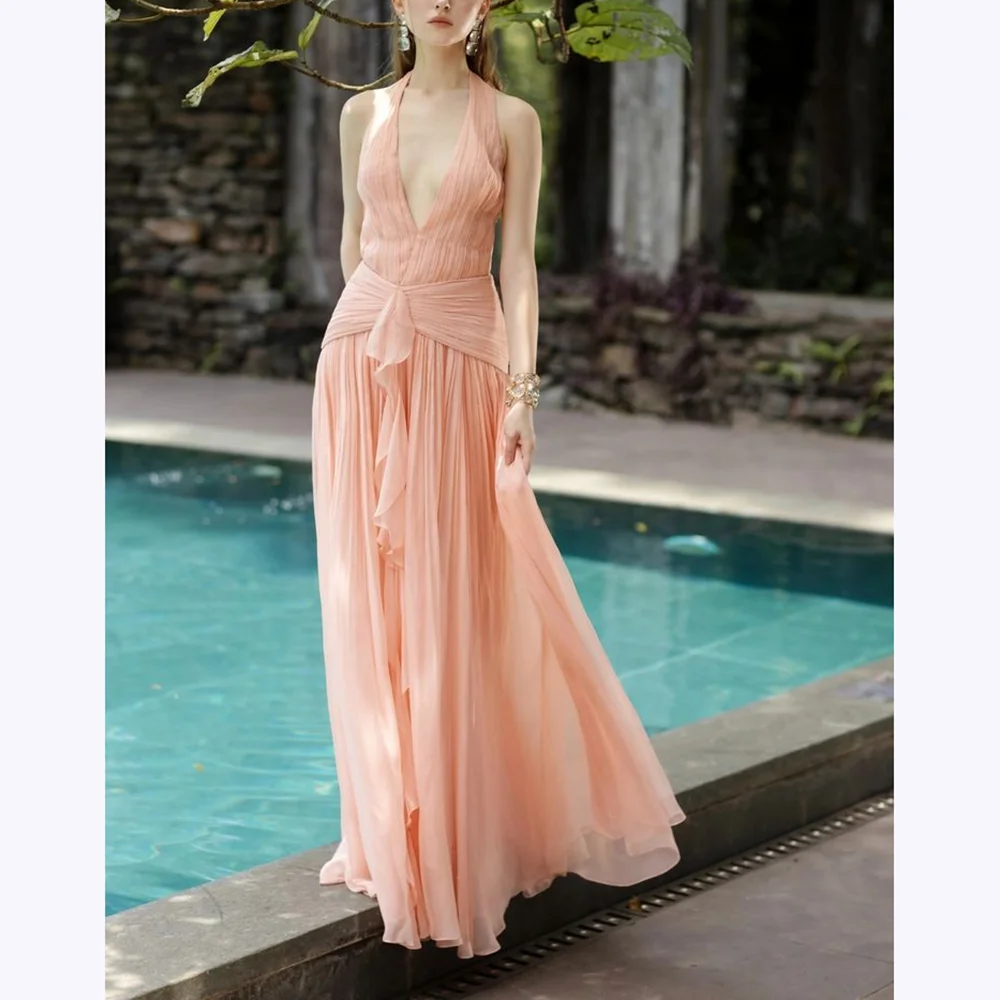 Customized Fashion Prom Dress For Women Elegant Halter Sleeveless Floor Length A-Line Dress Formal Evening Cocktail Party Gown
Customized Fashion Prom Dress For Women Elegant Halter Sleeveless Floor Length A-Line Dress Formal Evening Cocktail Party Gown