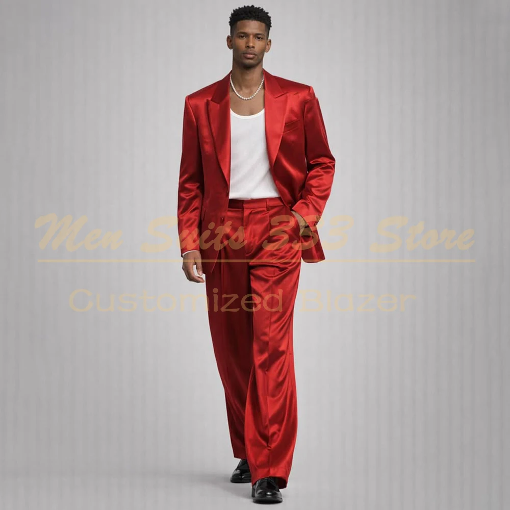 Formal Evening Satin Evening Men's Suits Customzied Single Breasted Peak Lapel Regular Fit Red 2 Piece Jacket Pants Blazer Terno
Formal Evening Satin Evening Men's Suits Customzied Single Breasted Peak Lapel Regular Fit Red 2 Piece Jacket Pants Blazer Terno