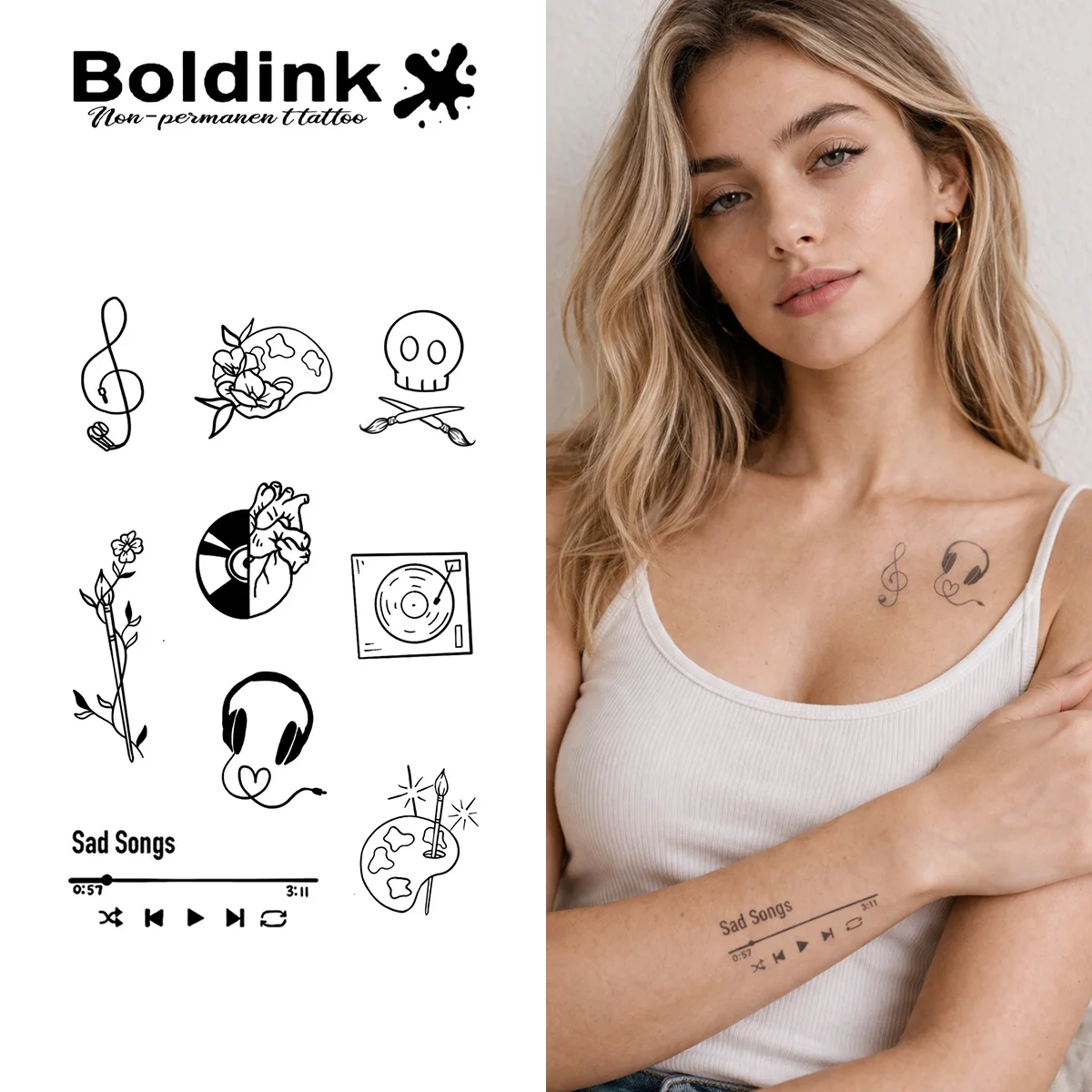 BOLDINK Music Theme Tattoo Sticker Unisex Stylish Easy Apply Waterproof Long Lasting 1-2 Week
BOLDINK Music Theme Tattoo Sticker Unisex Stylish Easy Apply Waterproof Long Lasting 1-2 Week