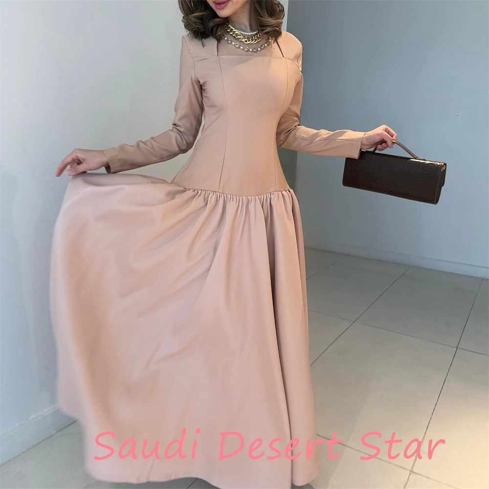 Customized Simple Pink Satin Evening Dress Temperament Square Collar Long Sleeves Party Dress Modern Ankle Length Cel
Customized Simple Pink Satin Evening Dress Temperament Square Collar Long Sleeves Party Dress Modern Ankle Length Cel