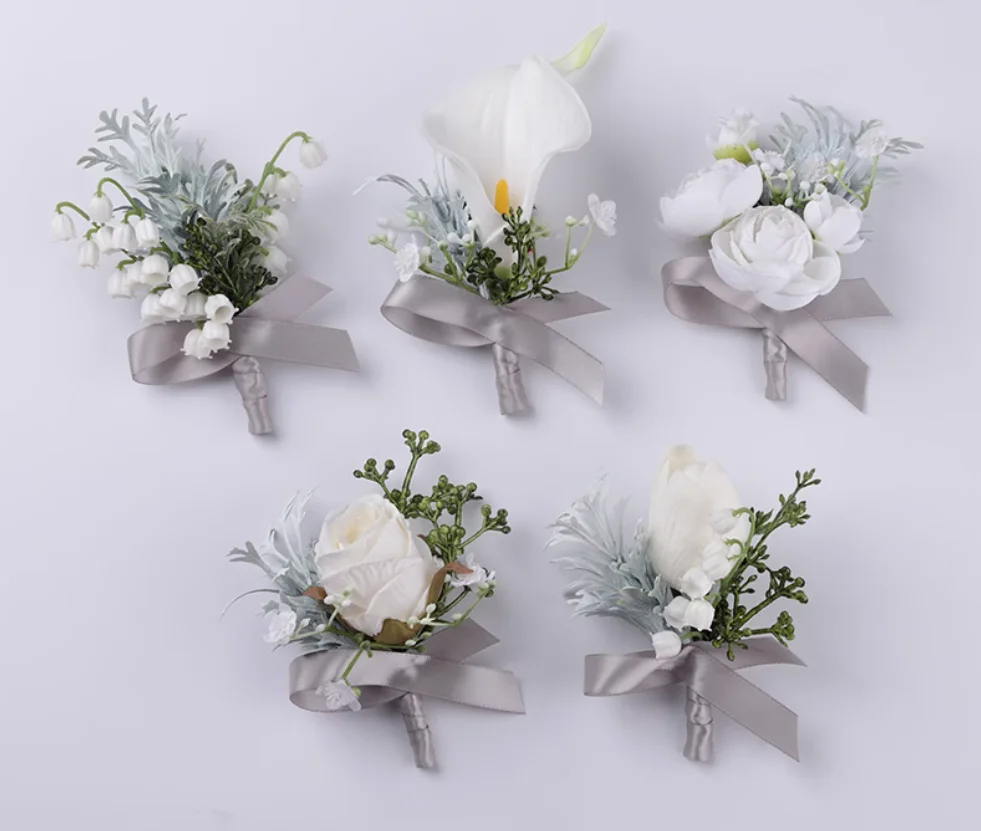 European-style silver gray corsage wrist flower bride white rose Lily of the Valley simulation wedding lapel business suit weddi
European-style silver gray corsage wrist flower bride white rose Lily of the Valley simulation wedding lapel business suit weddi
