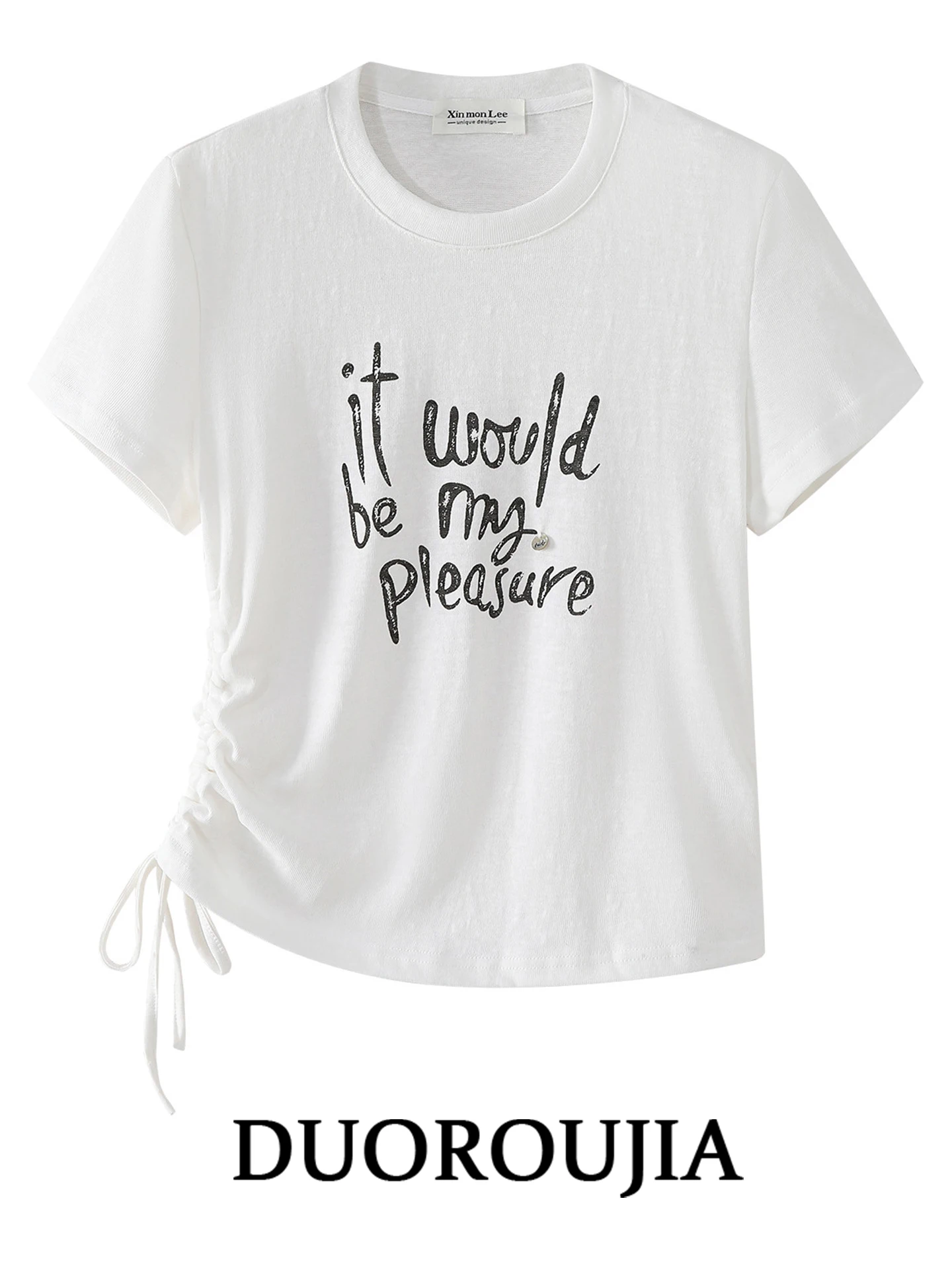 Duor plus Size Korean Style White Casual Printed T-Shirt Women Summer Versatile Loose Top Trendy Side Rope Design Short Sleeve
Duor plus Size Korean Style White Casual Printed T-Shirt Women Summer Versatile Loose Top Trendy Side Rope Design Short Sleeve