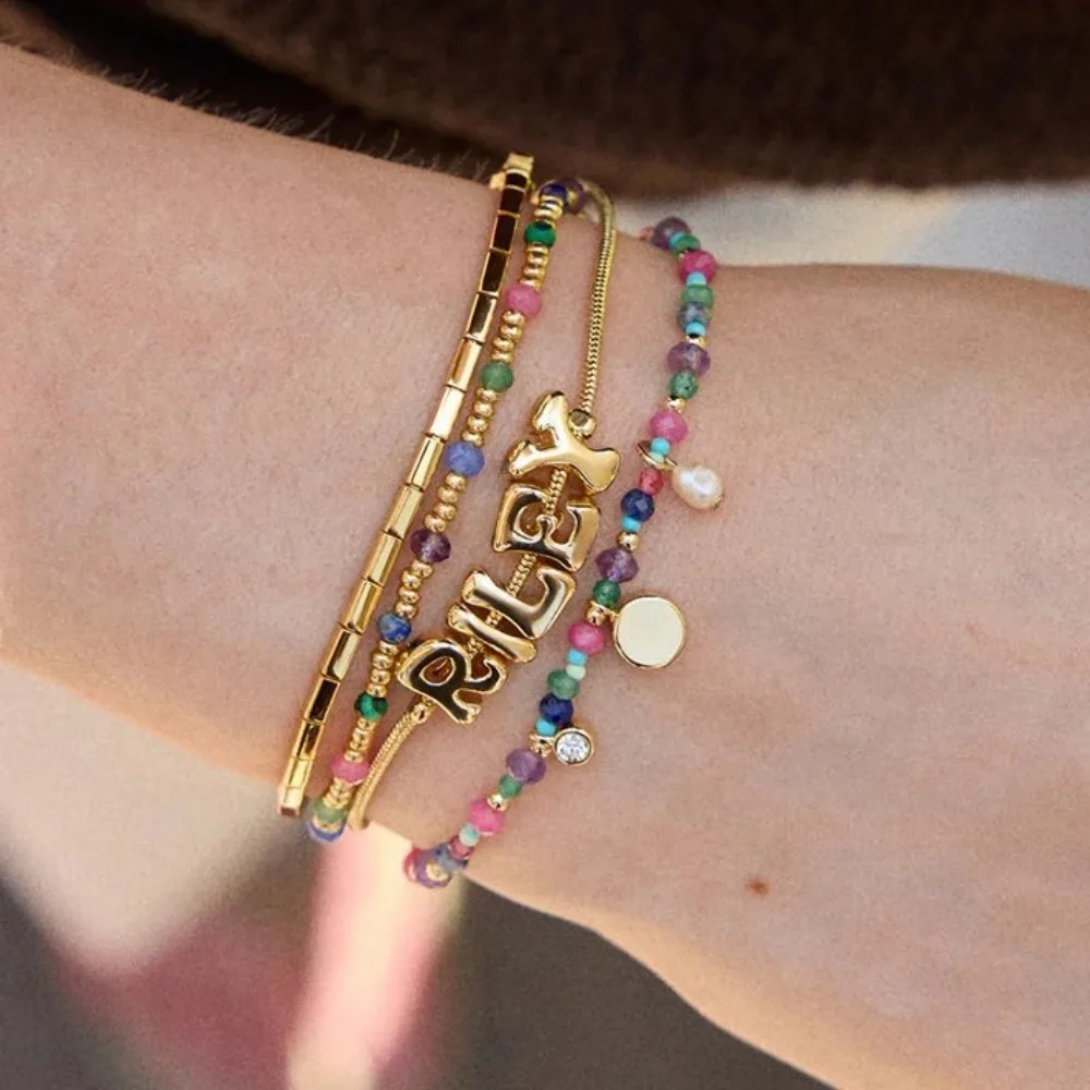 Fashion Three Layers Color Beaded Bracelet 18K Gold Plated Letter Personalized Women DIY Custom Name Wrist Jewelry Gift Women
Fashion Three Layers Color Beaded Bracelet 18K Gold Plated Letter Personalized Women DIY Custom Name Wrist Jewelry Gift Women