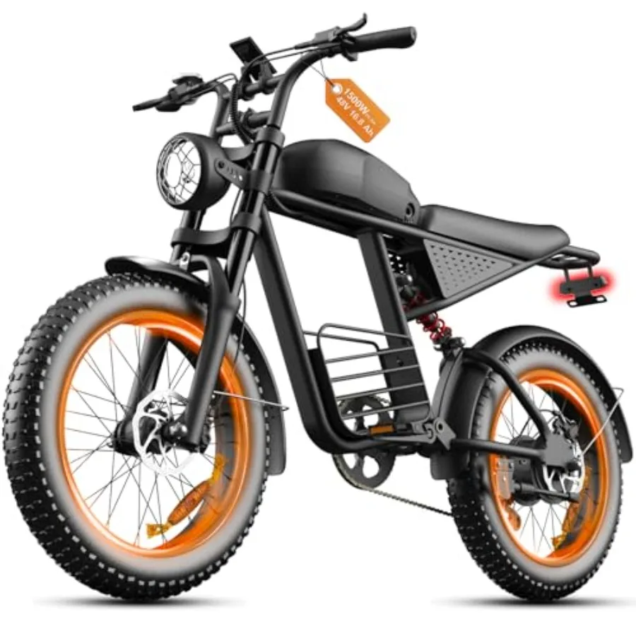 Electric bike for adults: 1500W peak motor, 30-35MPH max speed, 60-mile range, 20 fat tires, 48V 16.8Ah/18.9Ah battery, UL2849
Electric bike for adults: 1500W peak motor, 30-35MPH max speed, 60-mile range, 20 fat tires, 48V 16.8Ah/18.9Ah battery, UL2849