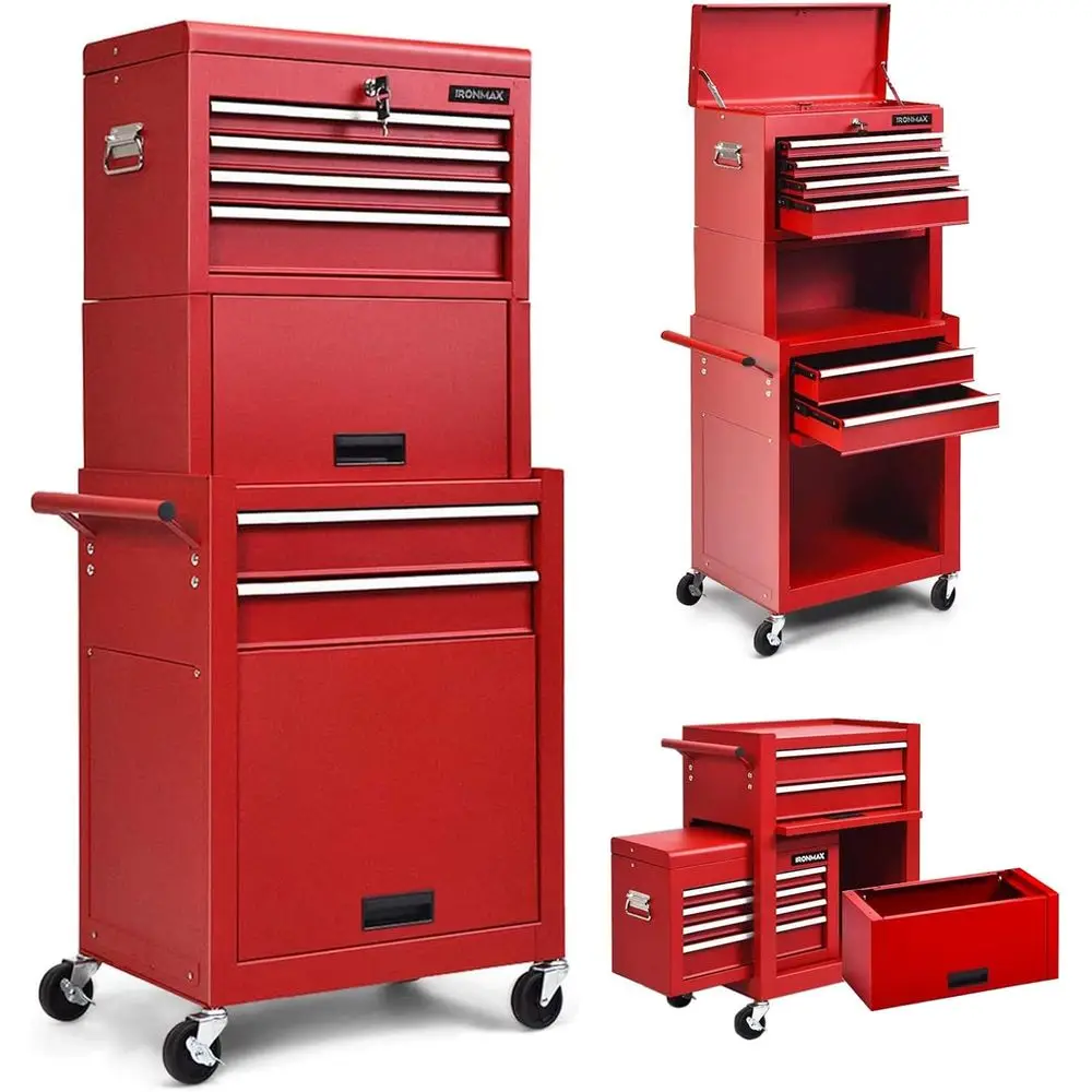 3-in-1 Rolling 6 Drawer Tool Cabinet with Detachable Top, Lockable Wheels, Protective Liner, Auto Lock for Garage Workshop
3-in-1 Rolling 6 Drawer Tool Cabinet with Detachable Top, Lockable Wheels, Protective Liner, Auto Lock for Garage Workshop