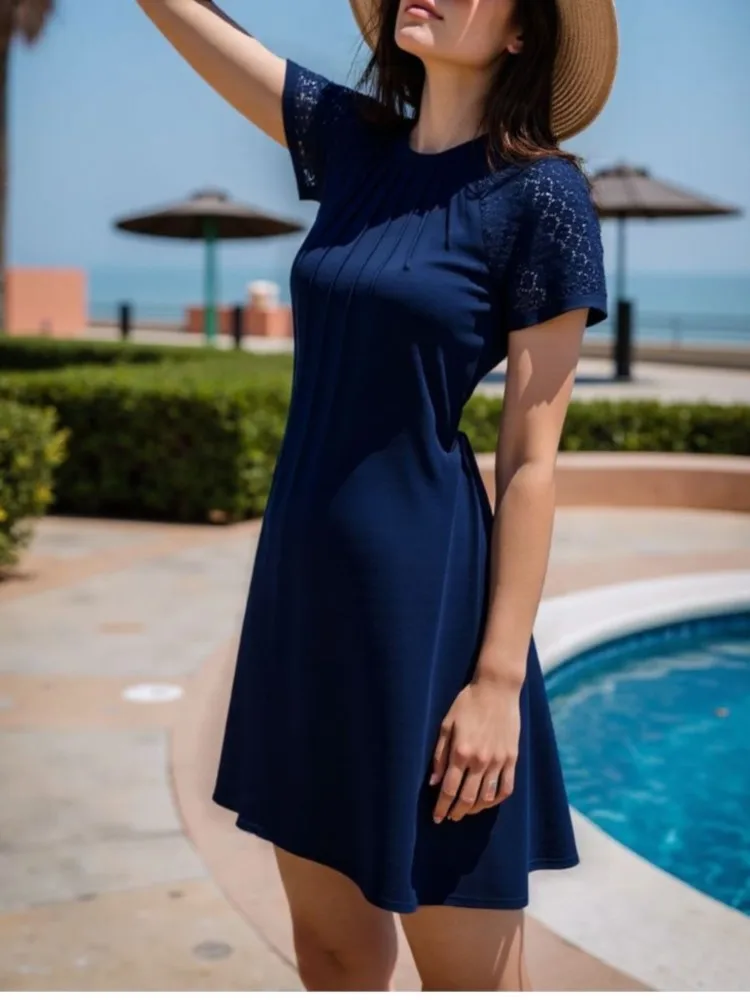 Summer Women's Comfortable Casual Dress Fashionable Simple Solid Color Hollow Lace Short-sleeved Round-neck Wrinkled Dresses
Summer Women's Comfortable Casual Dress Fashionable Simple Solid Color Hollow Lace Short-sleeved Round-neck Wrinkled Dresses
