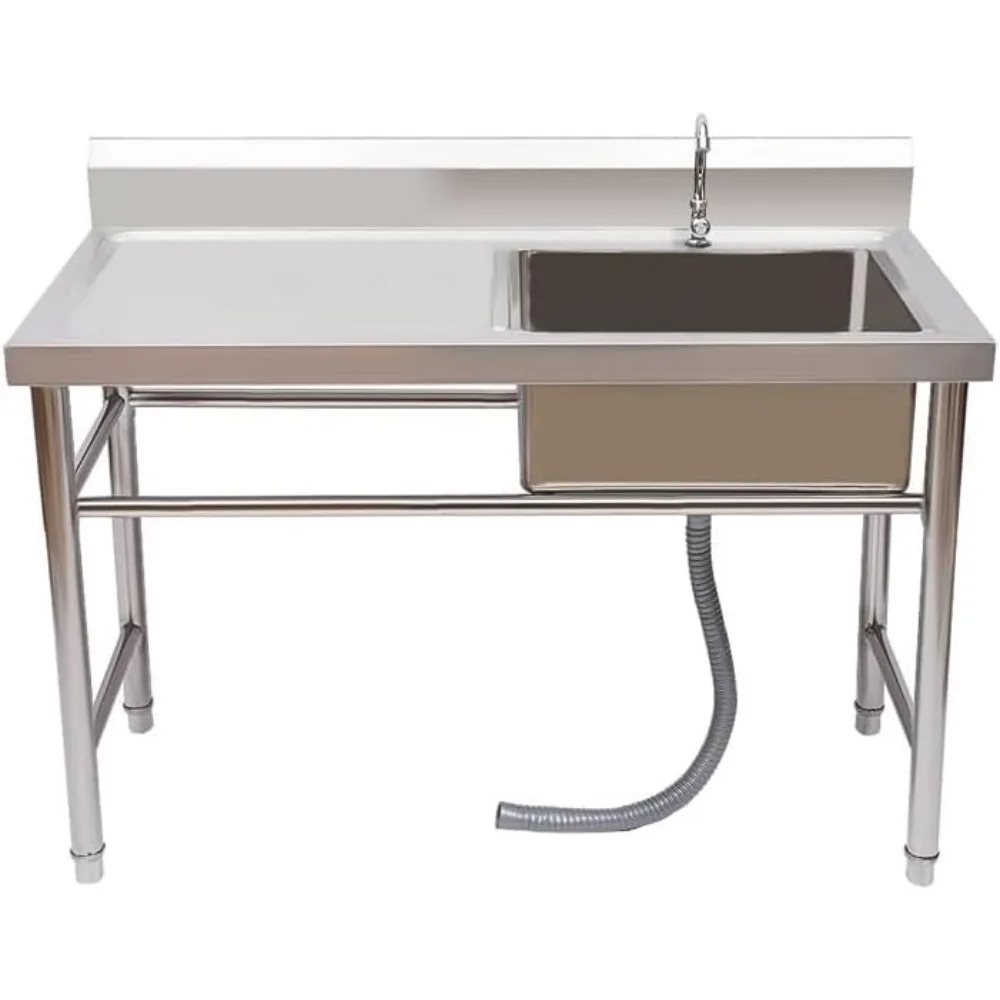304 Stainless Steel Prep & Utility Sink w/Workbench, Free Standing Outdoor Single Bowl Commercial Kitchen Sink for Restaurant, K
304 Stainless Steel Prep & Utility Sink w/Workbench, Free Standing Outdoor Single Bowl Commercial Kitchen Sink for Restaurant, K