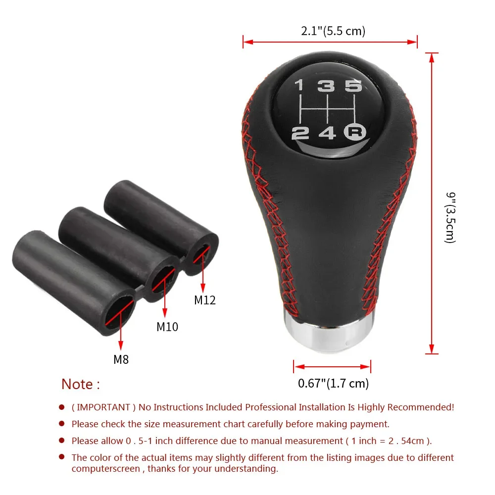 Manual Shift Knob Universal 5-Speed - Leather Grip with Red Stitching & Metal Base, Non-Slip Design
Manual Shift Knob Universal 5-Speed - Leather Grip with Red Stitching & Metal Base, Non-Slip Design