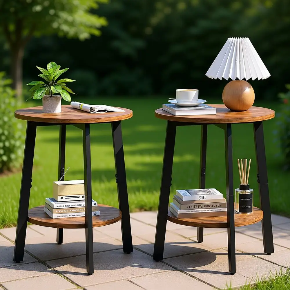 2-Piece Small Round End Table Set with Storage Shelf, 2-Tier Couch Side Table, Rustic Brown Accent Tables for Living Room and Be
2-Piece Small Round End Table Set with Storage Shelf, 2-Tier Couch Side Table, Rustic Brown Accent Tables for Living Room and Be