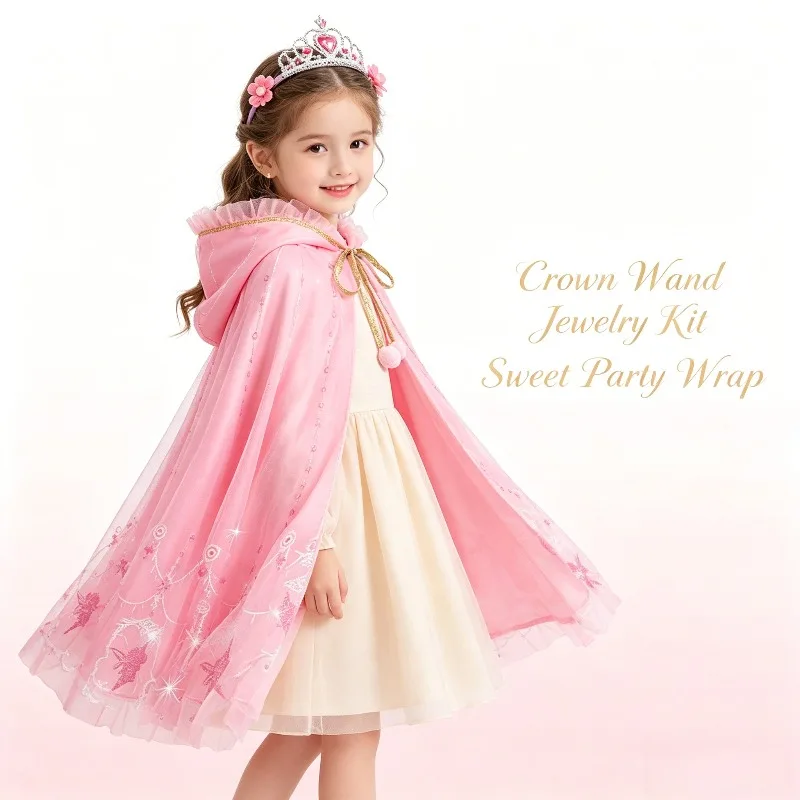 Pink Blue Hooded Glitter Tulle Princess Cape Set Crown Snowflake Magic Wand Jewelry Kit Holiday Birthday Decor Accessory Gift
Pink Blue Hooded Glitter Tulle Princess Cape Set Crown Snowflake Magic Wand Jewelry Kit Holiday Birthday Decor Accessory Gift