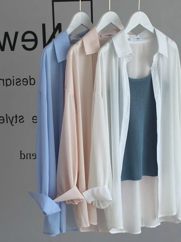 Women's Summer Breathable Chiffon Shirt V-Neck Long Sleeve Loose Fit Versatile Lightweight Sun Protection Outerwear Cover Butt
Women's Summer Breathable Chiffon Shirt V-Neck Long Sleeve Loose Fit Versatile Lightweight Sun Protection Outerwear Cover Butt