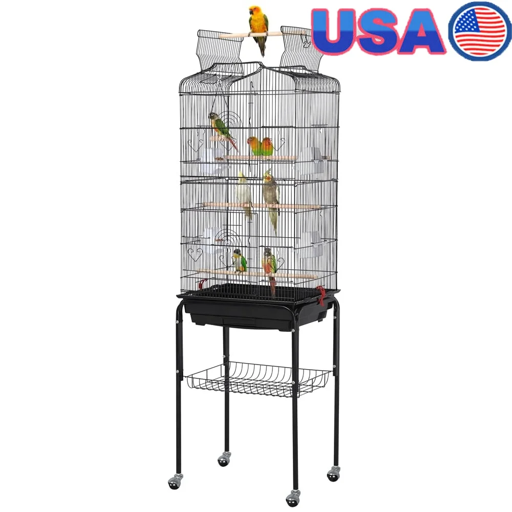 64 Inch Open Top Metal Bird Cage with Detachable Rolling Stand Feeding Doors Easy Cleaning Spacious Perches and Swing Included
64 Inch Open Top Metal Bird Cage with Detachable Rolling Stand Feeding Doors Easy Cleaning Spacious Perches and Swing Included