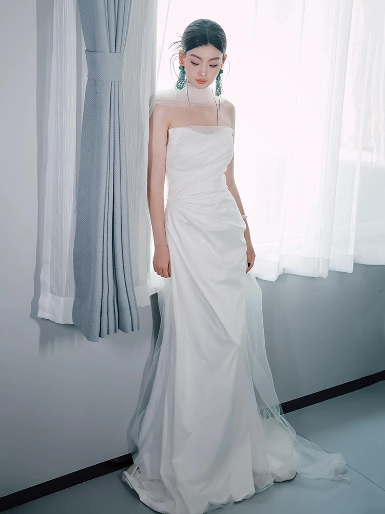 Simple White Fi Tail Wedding Dr 2026 New Sle Bridal Gown Outdoor Veil Strapl Soft Satin Fabric Medium Waist Fit for...
Simple White Fi Tail Wedding Dr 2026 New Sle Bridal Gown Outdoor Veil Strapl Soft Satin Fabric Medium Waist Fit for...