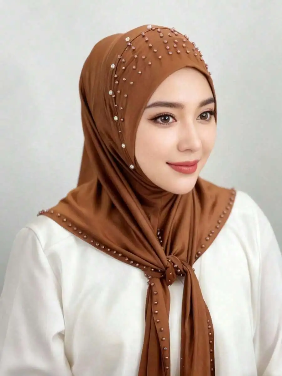 Elegant Women Solid Color Faux Pearl Beaded Hijab Shawl Soft Lightweight For Travel Party Formal Wear
Elegant Women Solid Color Faux Pearl Beaded Hijab Shawl Soft Lightweight For Travel Party Formal Wear
