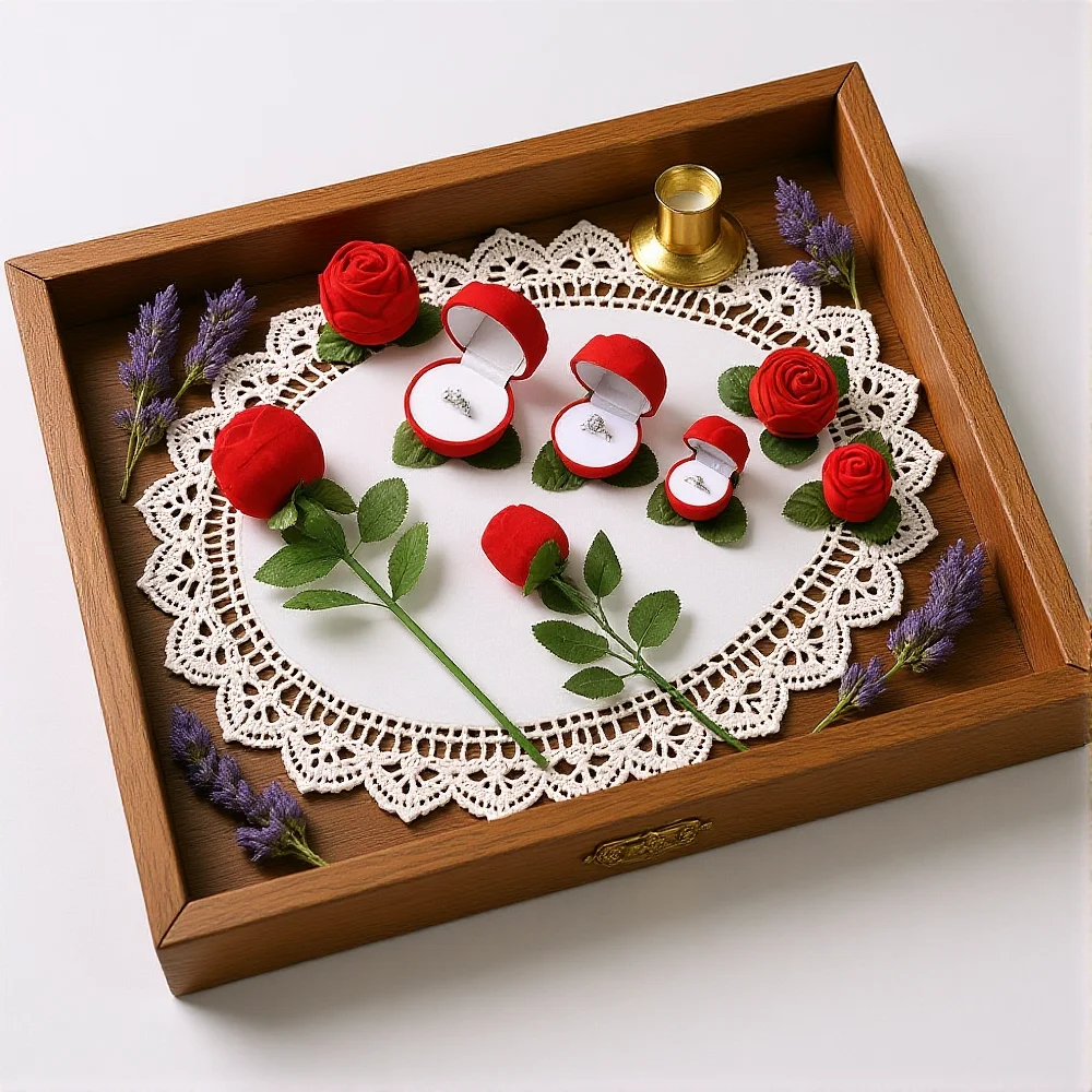 Red Rose Flocked Jewelry Box Proposal Ring Storage Box Romantic Engagement Ring Case Gift Box For Valentine's Day
Red Rose Flocked Jewelry Box Proposal Ring Storage Box Romantic Engagement Ring Case Gift Box For Valentine's Day