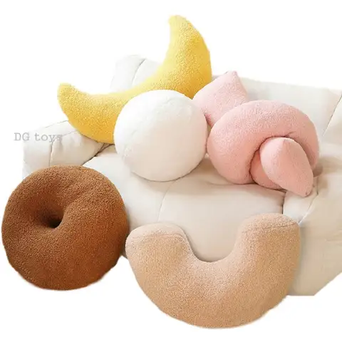 INS Popular Plush Yellow Moon Ball Shape Cushion Stuffed Donut Twist Bar Throw Pillow Home Decoration Room Pillow Birthday Gift