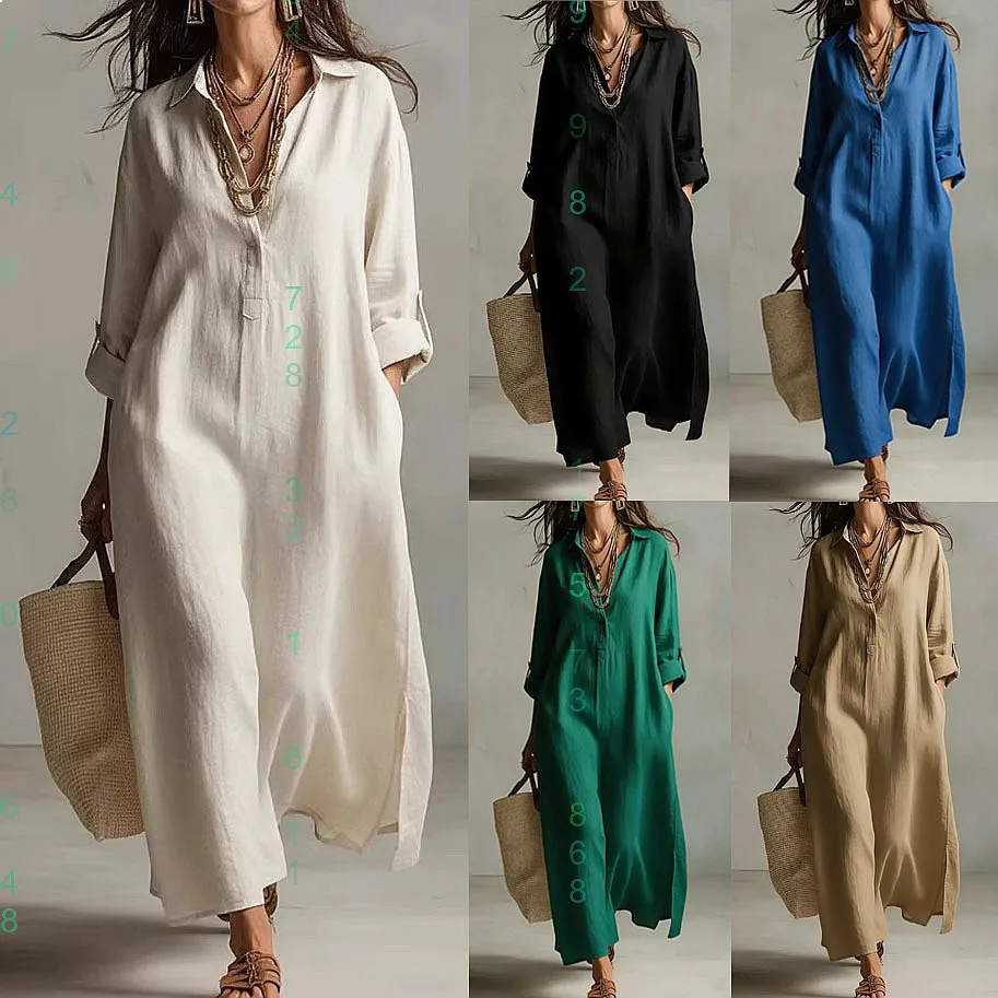 Cotton Linen Dresses Spring Summer Solid Lapel Long Sleeve Shirt Dress Casual Loose Fit Jumpsuit Overall Playsuit
Cotton Linen Dresses Spring Summer Solid Lapel Long Sleeve Shirt Dress Casual Loose Fit Jumpsuit Overall Playsuit