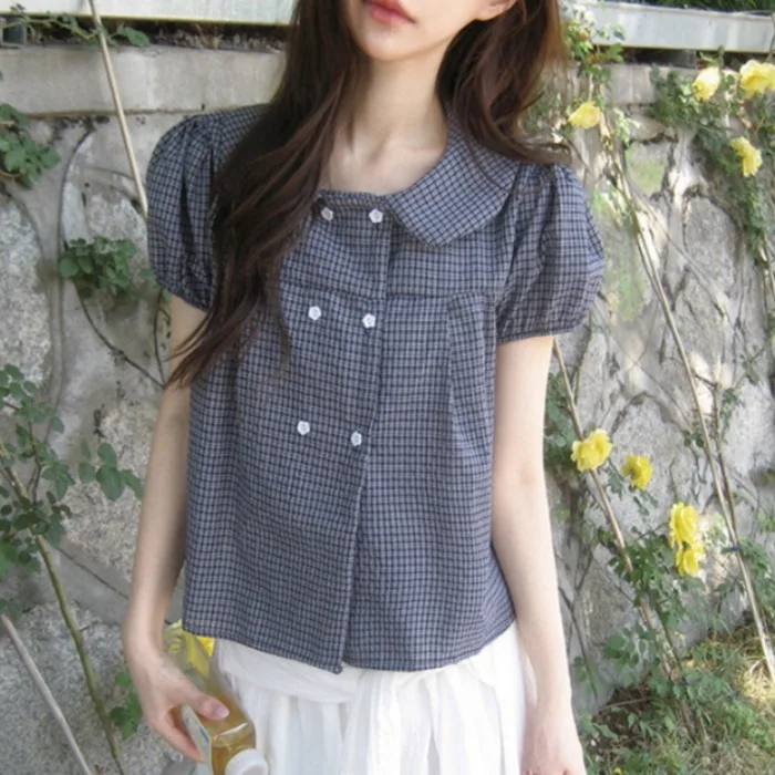 Korean Style Chic Summer New Fashion Anti-Aging Doll Collar Flower Button Double Row Button Short Sleeve Shirt Women's Top
Korean Style Chic Summer New Fashion Anti-Aging Doll Collar Flower Button Double Row Button Short Sleeve Shirt Women's Top
