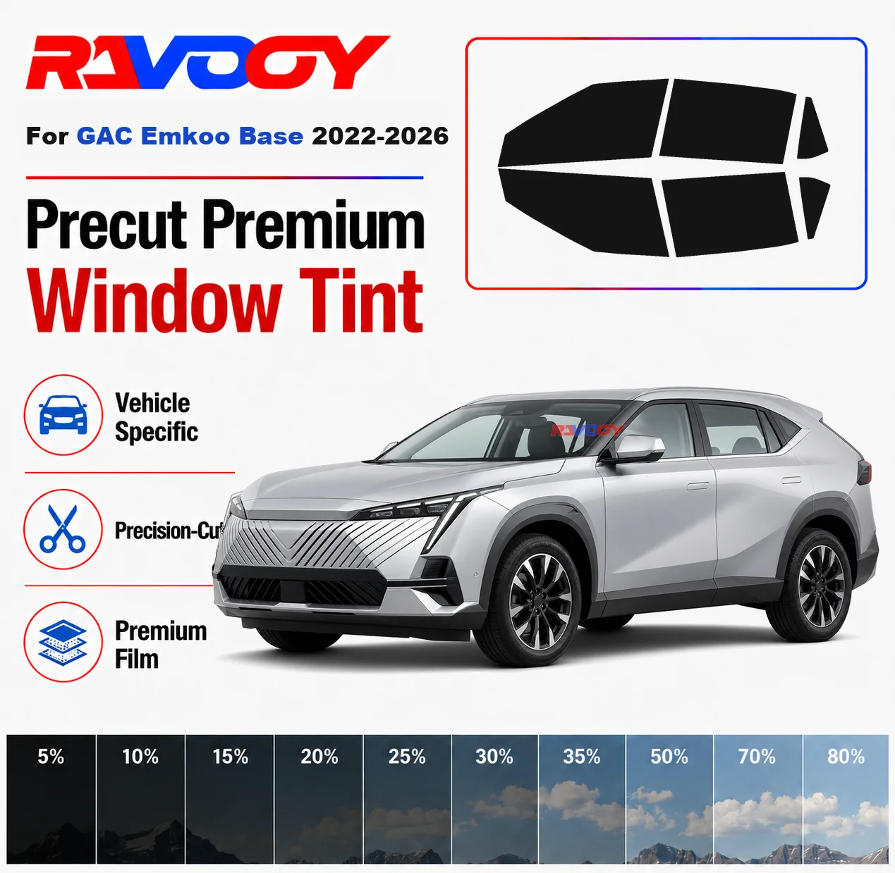 Premium Precut Window Tint Kit Front Rear Windows Rear Windshield For GAC Emkoo Base 2022-2026 Complete Set Nano Ceramic Film
Premium Precut Window Tint Kit Front Rear Windows Rear Windshield For GAC Emkoo Base 2022-2026 Complete Set Nano Ceramic Film