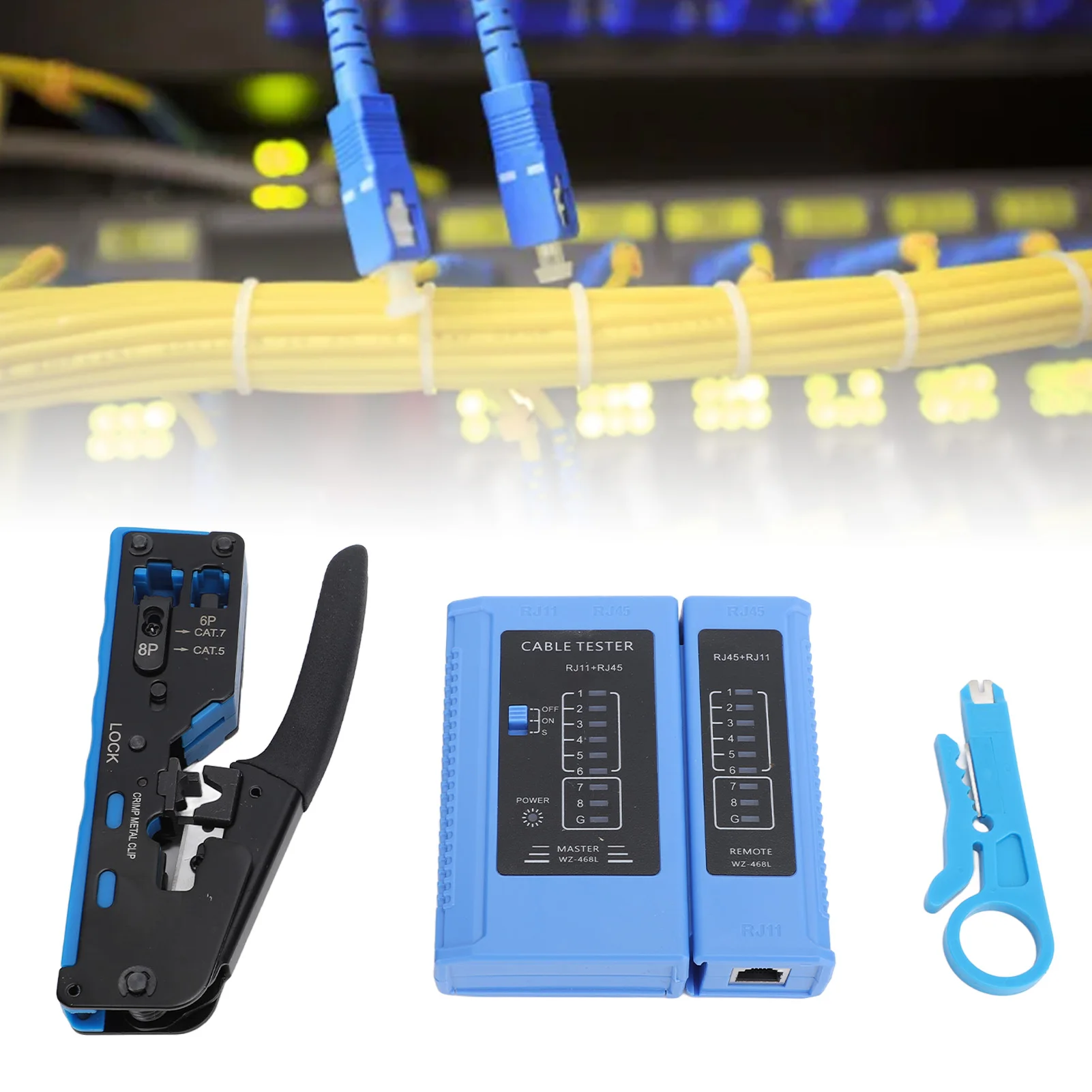 Cable Crimping Tool Set RJ45 Crimp Tool Kit Network Cable Crimping Cutting Stripping Tool with Tester for Cat5e Cat6 Cat6a
Cable Crimping Tool Set RJ45 Crimp Tool Kit Network Cable Crimping Cutting Stripping Tool with Tester for Cat5e Cat6 Cat6a