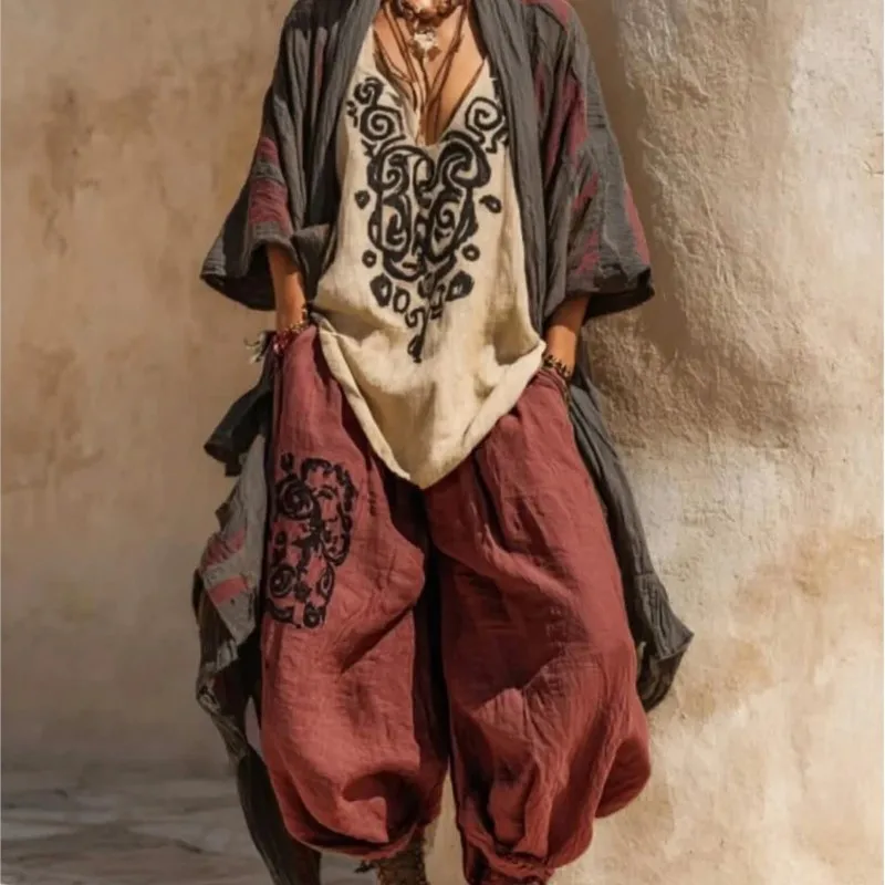 Fashion Women's Bohemian Retro Casual Printed 3-piece Set Spring Autumn New Loose Wide Leg Pants Pocket Female Streetwear Set
Fashion Women's Bohemian Retro Casual Printed 3-piece Set Spring Autumn New Loose Wide Leg Pants Pocket Female Streetwear Set