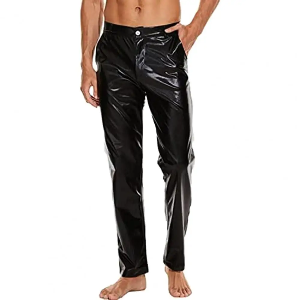 Men Trousers Shiny with Reinforced Pockets Mid-rise Button Zipper Fly Pants for Clubwear 
Men Trousers Shiny with Reinforced Pockets Mid-rise Button Zipper Fly Pants for Clubwear