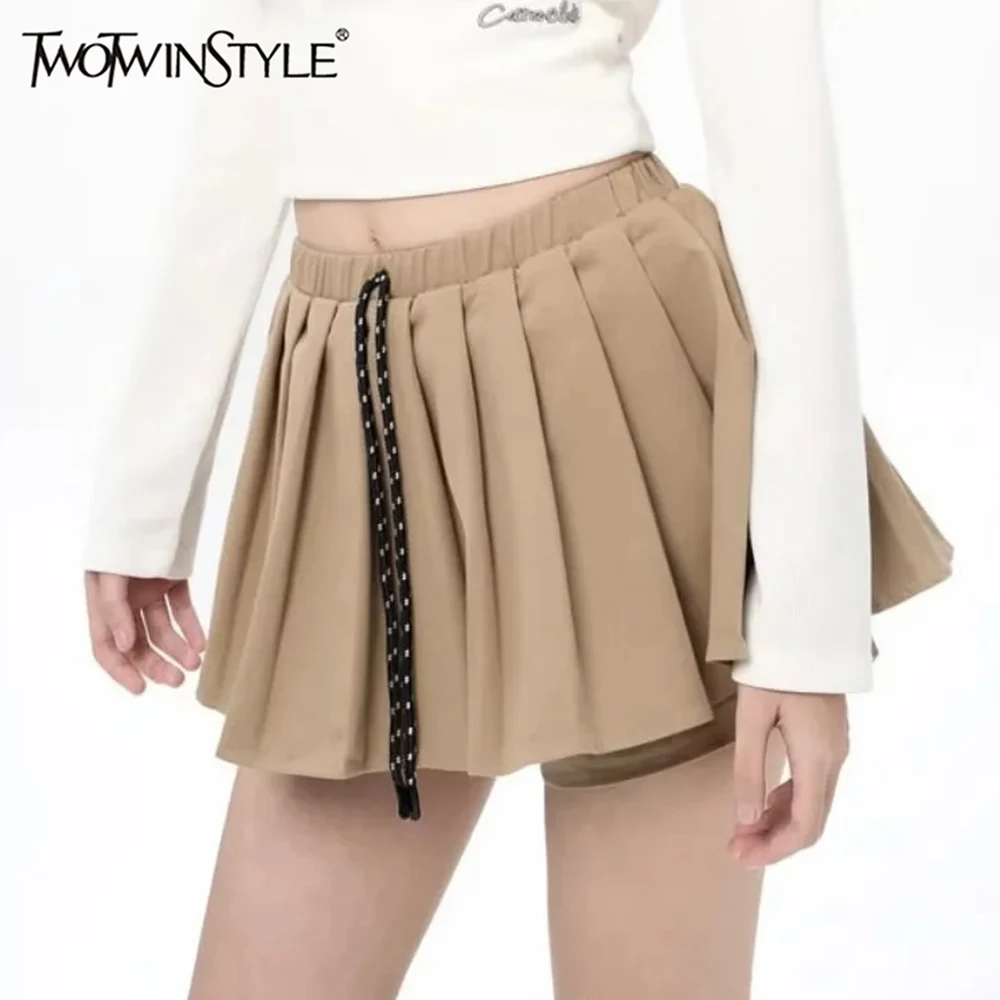 TWOTWINSTYLE, свободные повседневные кружевные юбки для женщин, темпераментная мини-юбка с высокой талией, женский модный стиль 
TWOTWINSTYLE, свободные повседневные кружевные юбки для женщин, темпераментная мини-юбка с высокой талией, женский модный стиль