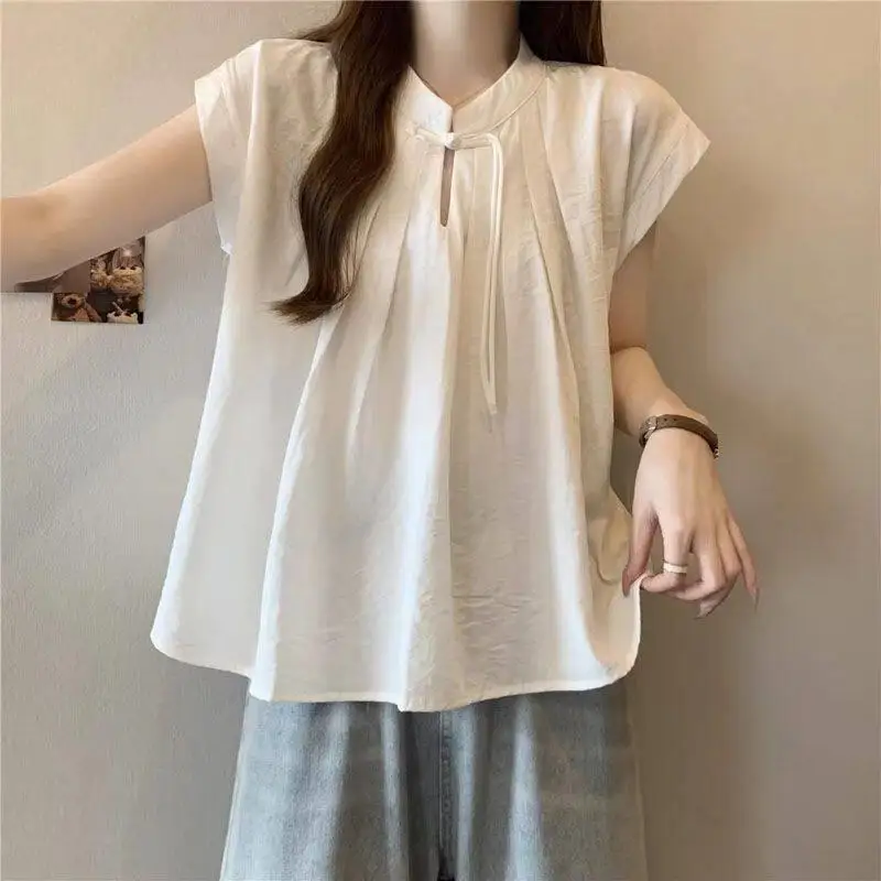 Loose Fit White Short Sleeve Shirt Chinese Style Women's Summer Fashion Sensation Zen Design Casual Top Loose Style
Loose Fit White Short Sleeve Shirt Chinese Style Women's Summer Fashion Sensation Zen Design Casual Top Loose Style
