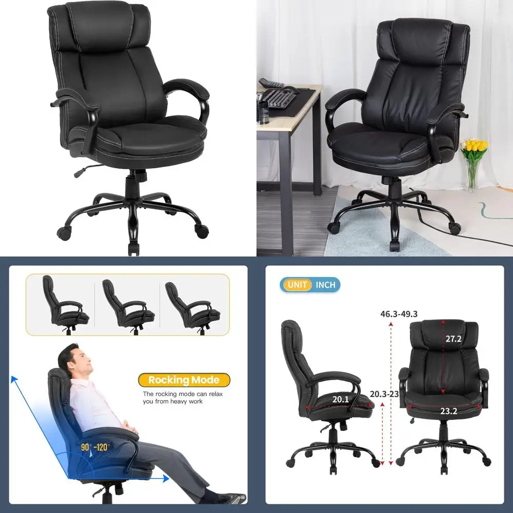 Ergonomic PU Leather Office Chair with Wide Seat, 500lbs Capacity, Adjustable Swivel Desk Chair for Computer Use
Ergonomic PU Leather Office Chair with Wide Seat, 500lbs Capacity, Adjustable Swivel Desk Chair for Computer Use