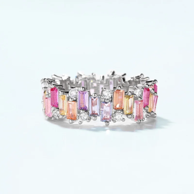 S925Silver rectangular colored zirconium ring inlaid with irregular cubic zirconium, European and American light luxury fashion
S925Silver rectangular colored zirconium ring inlaid with irregular cubic zirconium, European and American light luxury fashion