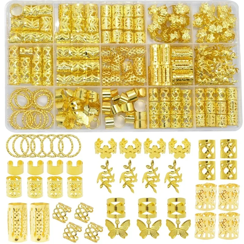 160Pcs Gold Dreadlock Hair Hoops Set Hollow Alloy Pendant Charms for Synthetic Braid Hair Extensions Non Slip High Quality Cute
160Pcs Gold Dreadlock Hair Hoops Set Hollow Alloy Pendant Charms for Synthetic Braid Hair Extensions Non Slip High Quality Cute