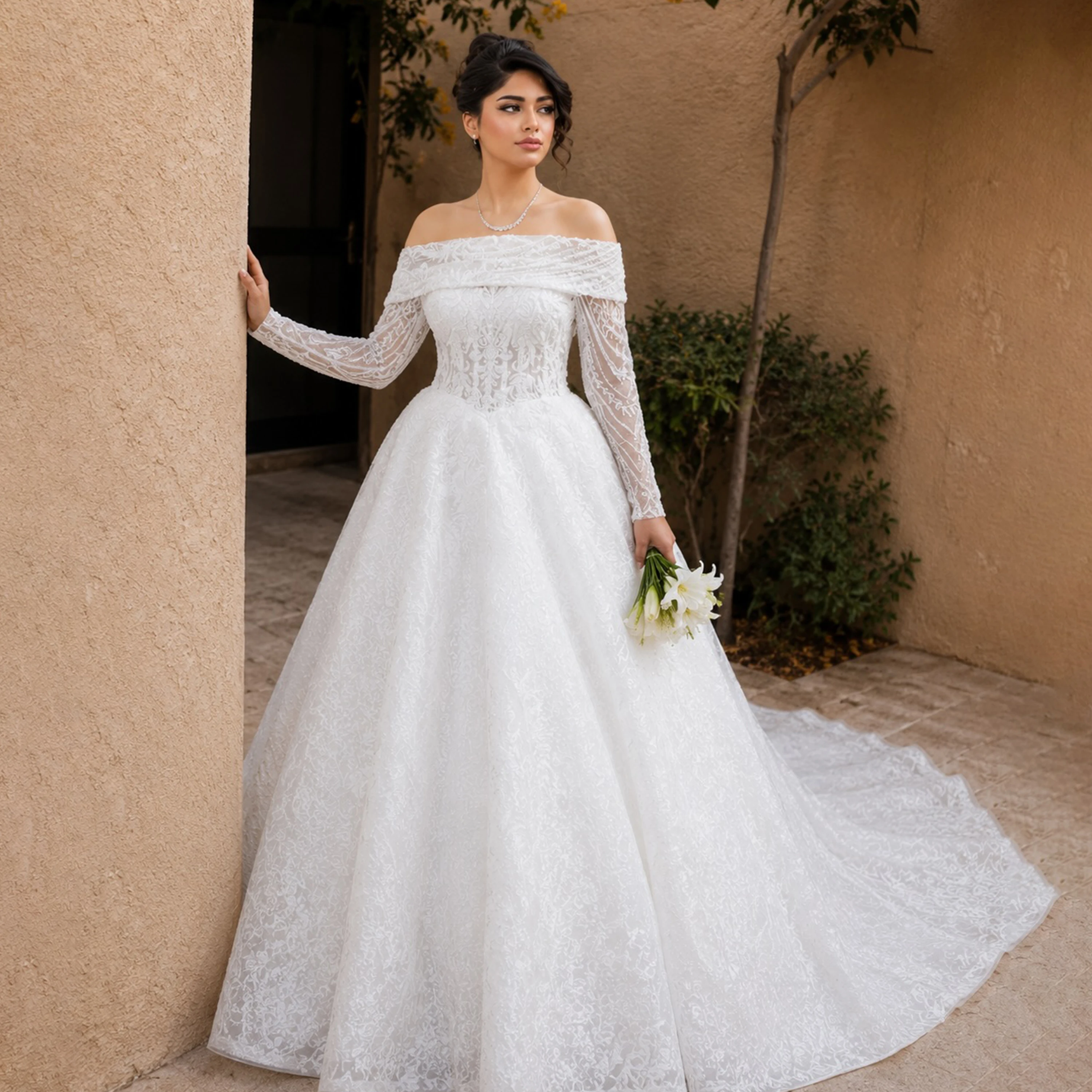 Elegant Lace Appliques Wedding Dresses Off Shoulder Long Sleeve A Line Bride Dress Strapless Luxury Bridal Gown 2026 Customized
Elegant Lace Appliques Wedding Dresses Off Shoulder Long Sleeve A Line Bride Dress Strapless Luxury Bridal Gown 2026 Customized