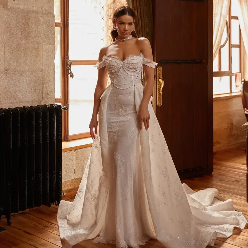 Elegant Sweetheart Off Shoulder Mermaid Wedding Dress Sexy Strapless Large Bow Satin Prom Dresses Tulle Bridal Dress Customized
Elegant Sweetheart Off Shoulder Mermaid Wedding Dress Sexy Strapless Large Bow Satin Prom Dresses Tulle Bridal Dress Customized